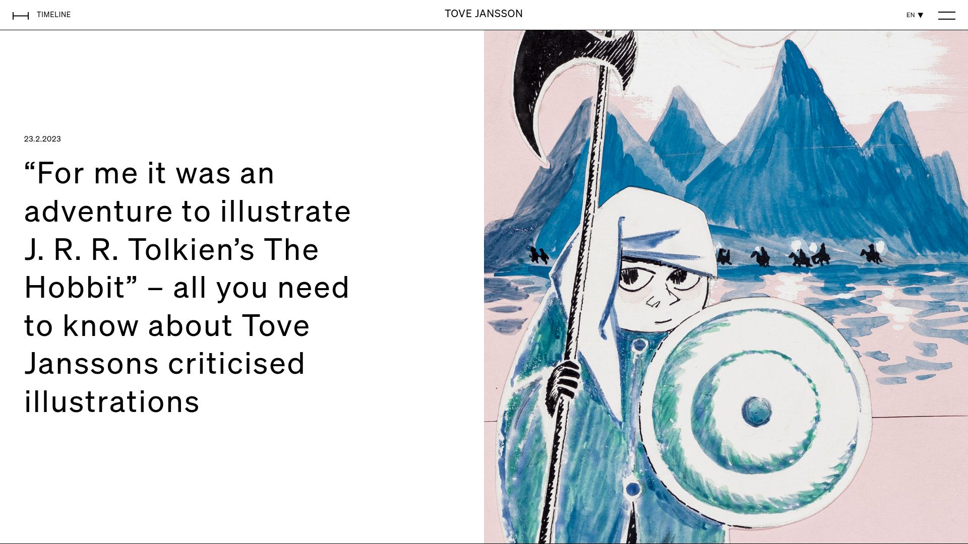 Screenshot of tovejansson.com: Tove Jansson's criticized illustrations of The Hobbit (2023)