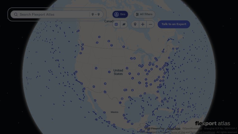 Screenshot of atlas.flexport.com: Flightradar24 for Ships