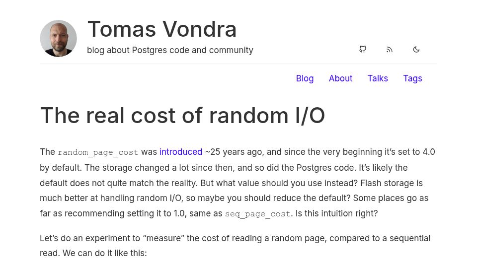 Screenshot of vondra.me: The real cost of random I/O