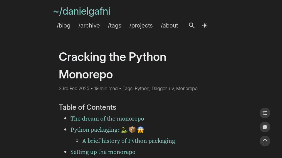 Screenshot of gafni.dev: Cracking the Python Monorepo