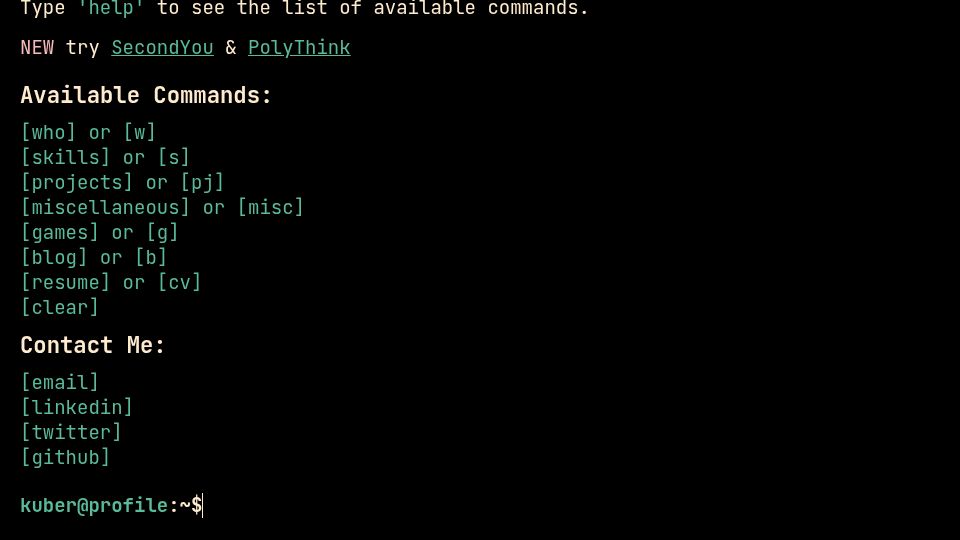 Screenshot of kuber.studio: Show HN: Terminal-Style Portfolio on the Internet