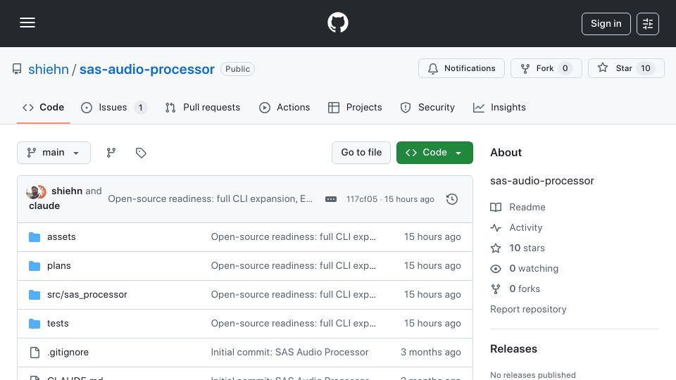 Screenshot of github.com: Show HN: Audio Toolkit for Agents