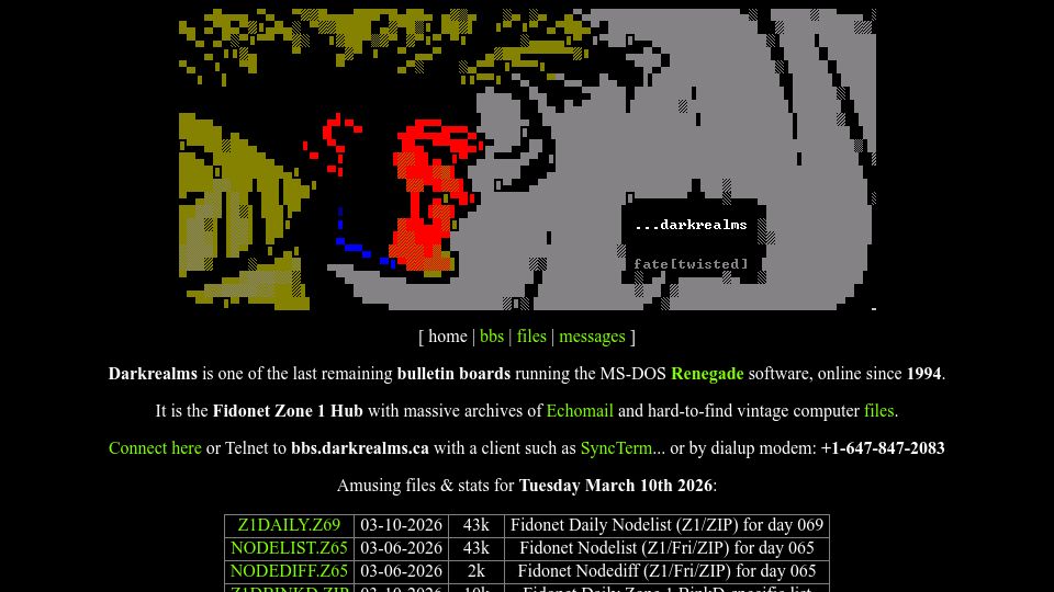Screenshot of darkrealms.ca: Darkrealms BBS