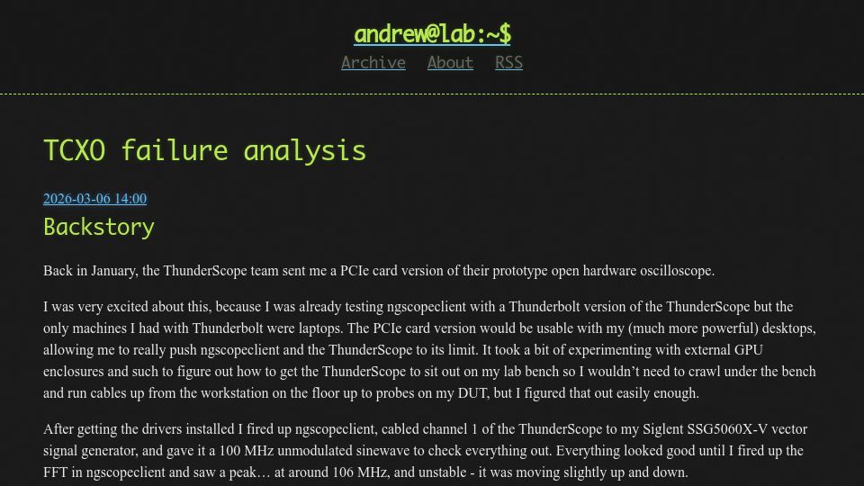 Screenshot of serd.es: TCXO Failure Analysis