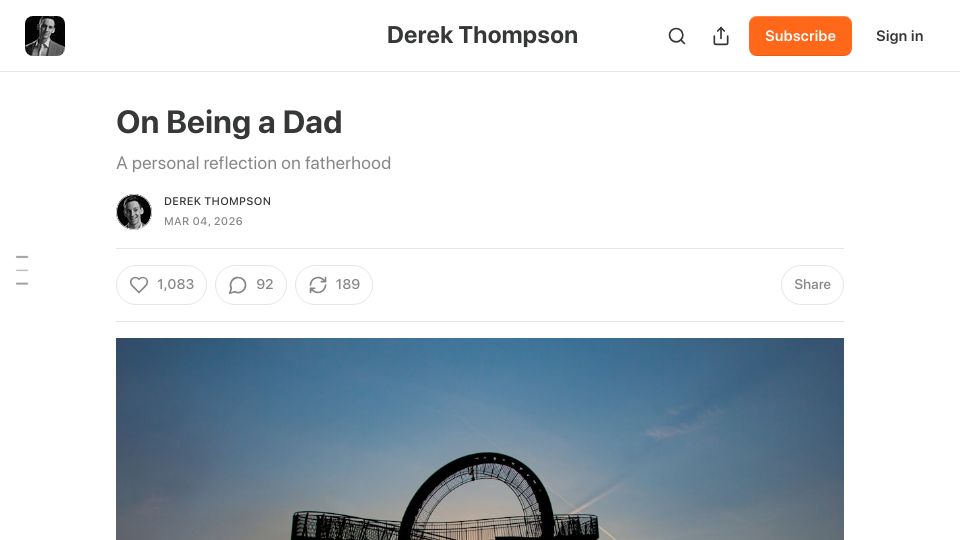 Screenshot of derekthompson.org: On Being a Dad