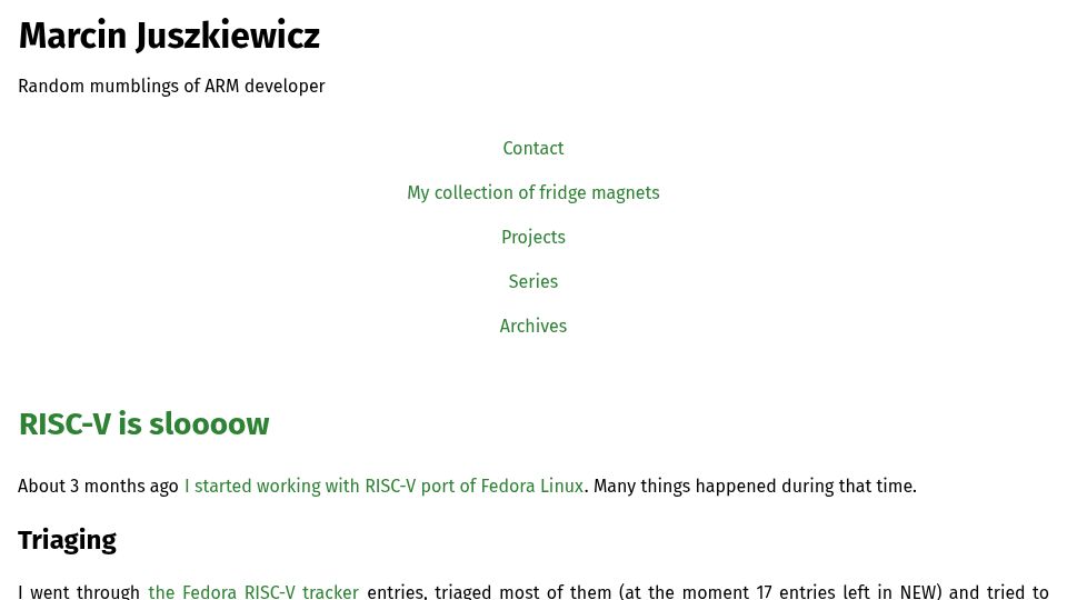 Screenshot of marcin.juszkiewicz.com.pl: RISC-V Is Sloooow