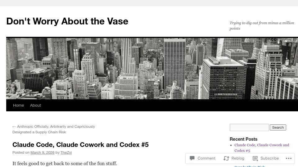 Screenshot of thezvi.wordpress.com: Claude Code, Claude Cowork and Codex #5