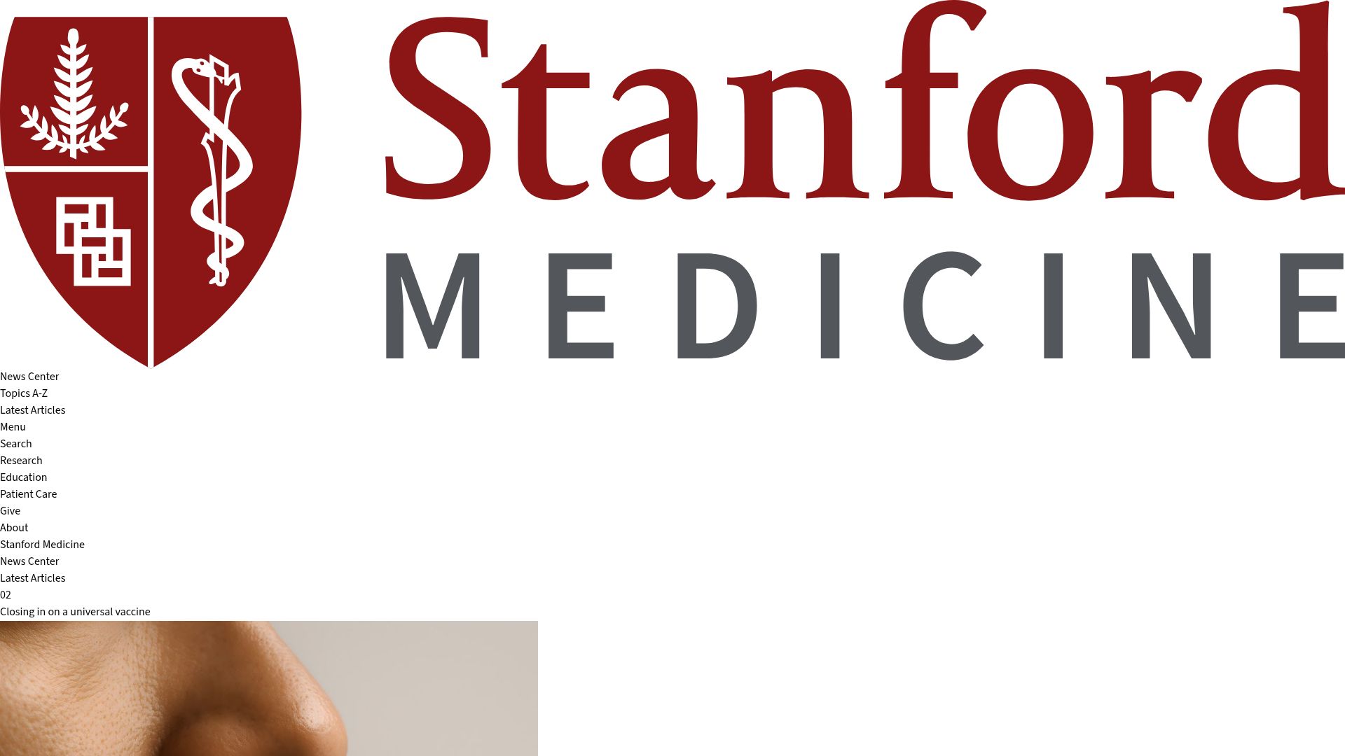 Screenshot of med.stanford.edu: Universal vaccine against respiratory infections and allergens