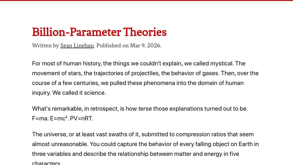 Screenshot of worldgov.org: Billion-Parameter Theories