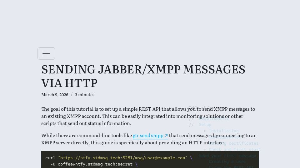 Screenshot of gultsch.de: Sending Jabber/XMPP Messages via HTTP