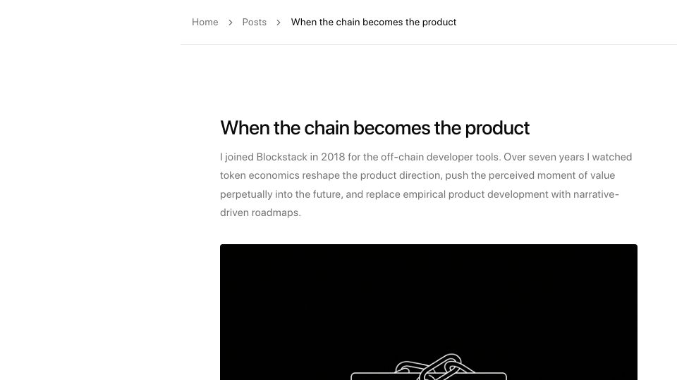 Screenshot of markmhendrickson.com: When the chain becomes the product: Seven years inside a token-funded venture