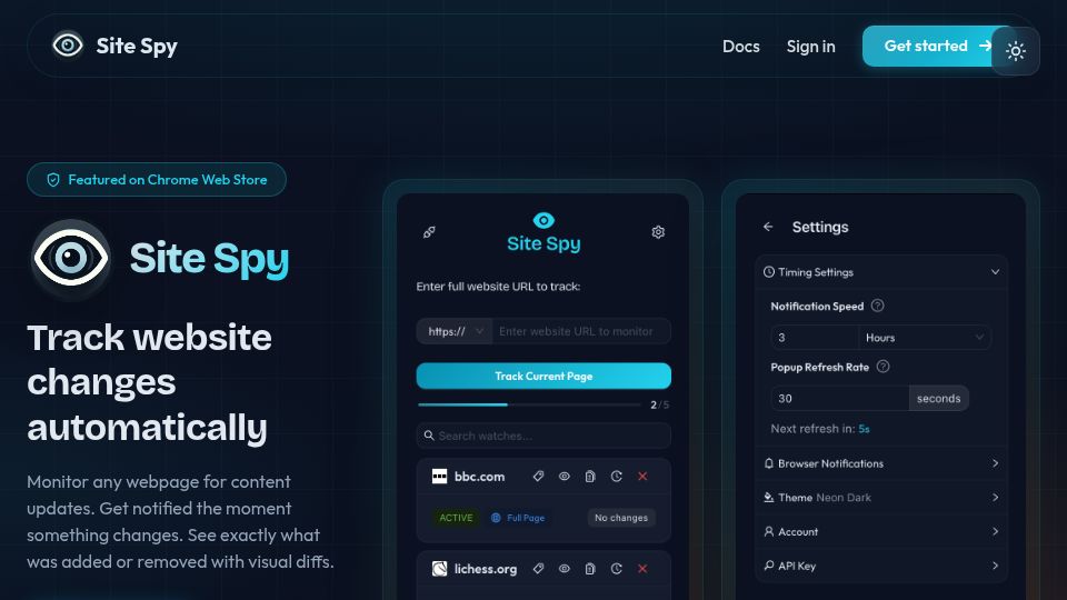 Screenshot of sitespy.app: Show HN: I built a tool that watches webpages and exposes changes as RSS