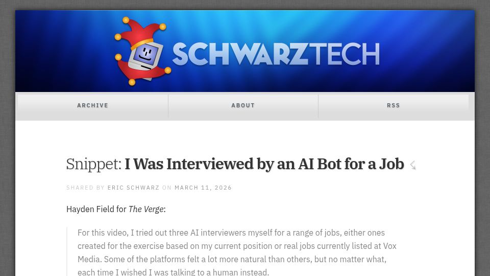 Screenshot of theverge.com: I was interviewed by an AI bot for a job