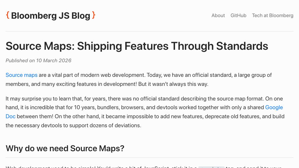 Screenshot of bloomberg.github.io: Standardizing source maps