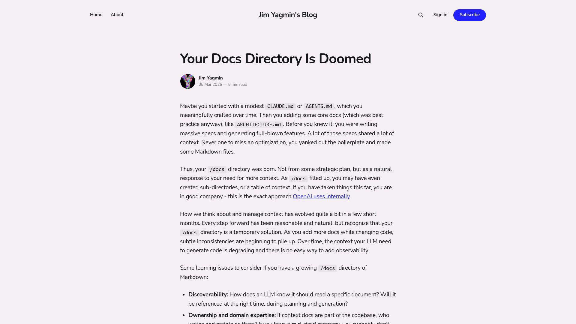 Screenshot of yagmin.com: Docs directories are doomed