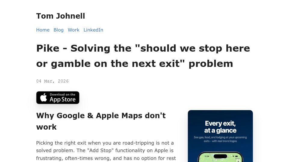 Screenshot of tomjohnell.com: Pike: To Exit or Not to Exit