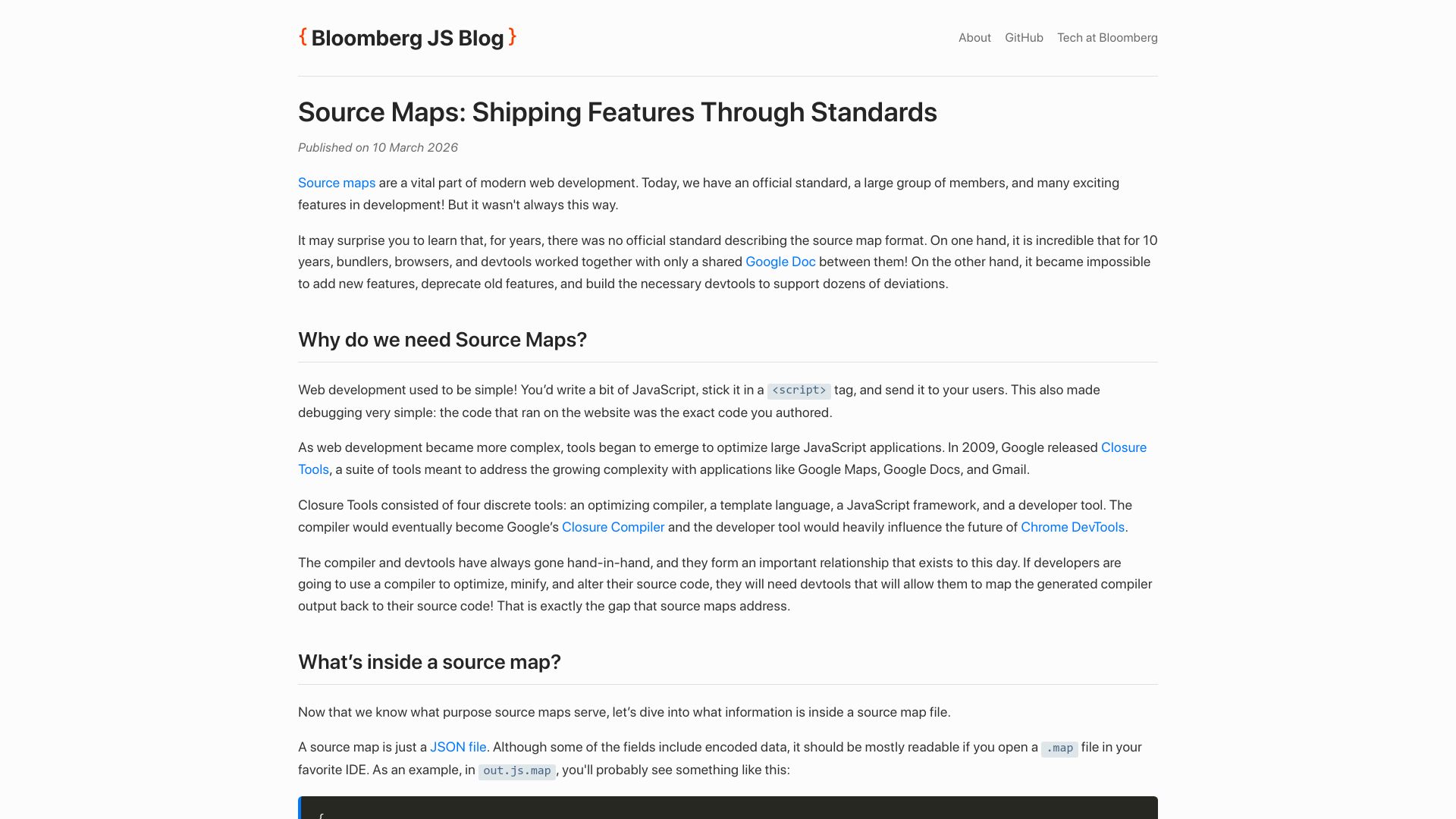 Screenshot of bloomberg.github.io: Standardizing source maps