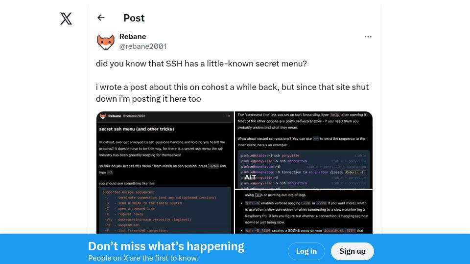 Screenshot of twitter.com: SSH Secret Menu