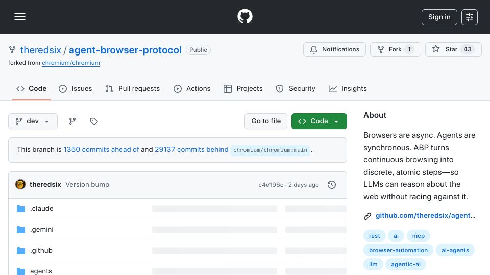 Screenshot of github.com: Show HN: Open-source browser for AI agents