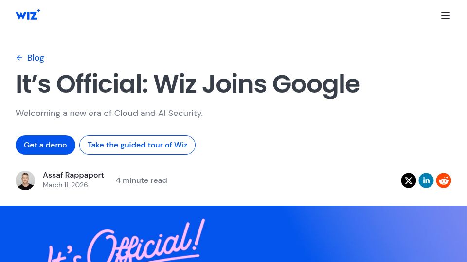 Screenshot of wiz.io: Google closes deal to acquire Wiz
