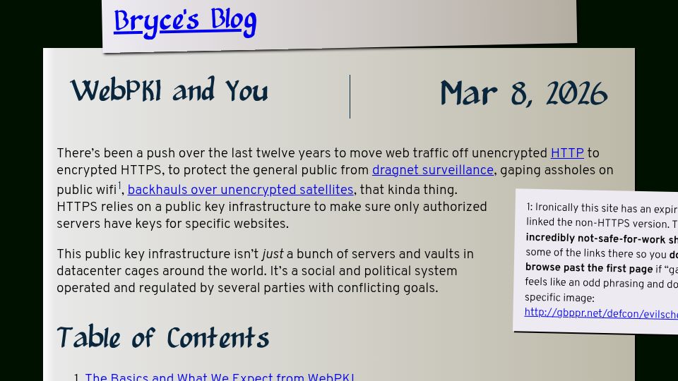 Screenshot of blog.brycekerley.net: WebPKI and You