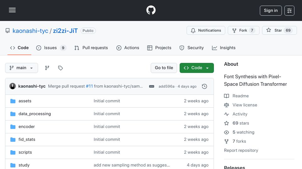 Screenshot of github.com: High fidelity font synthesis for CJK languages