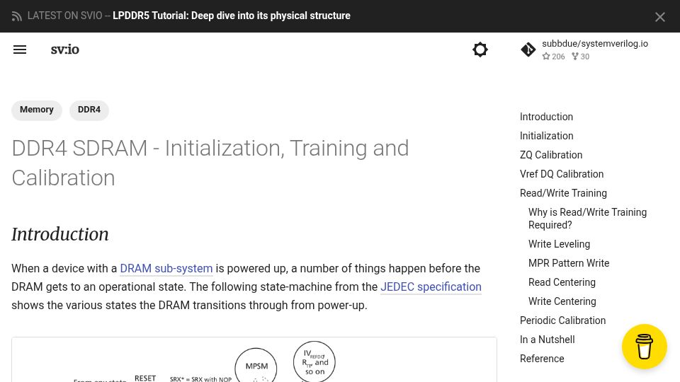 Screenshot of systemverilog.io: DDR4 Sdram – Initialization, Training and Calibration