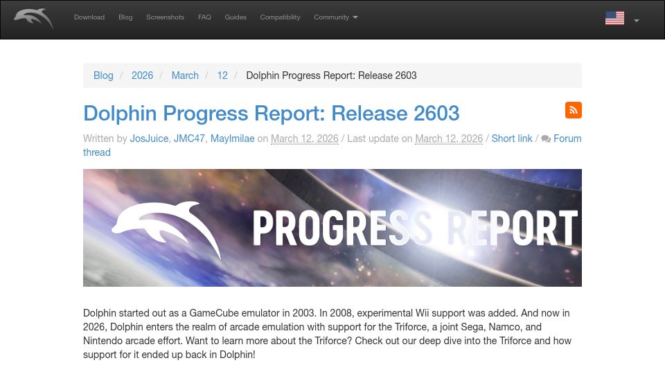 Screenshot of dolphin-emu.org: Dolphin Progress Release 2603