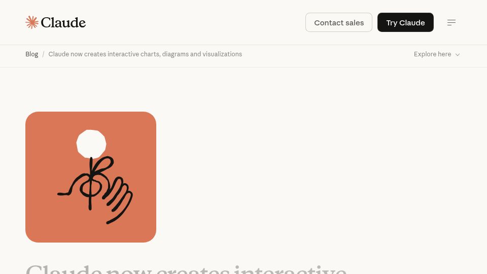 Screenshot of claude.com: Claude now creates interactive charts, diagrams and visualizations