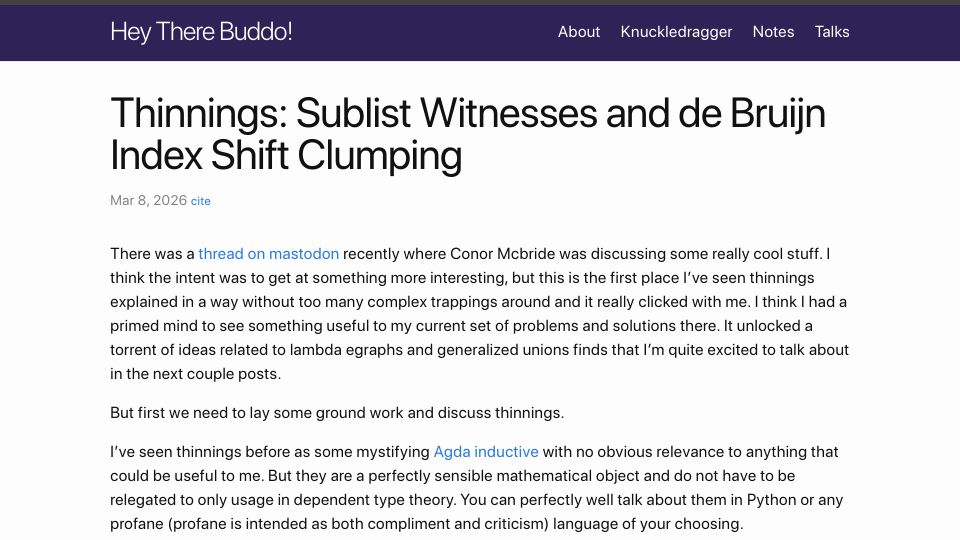 Screenshot of philipzucker.com: Thinnings: Sublist Witnesses and de Bruijn Index Shift Clumping