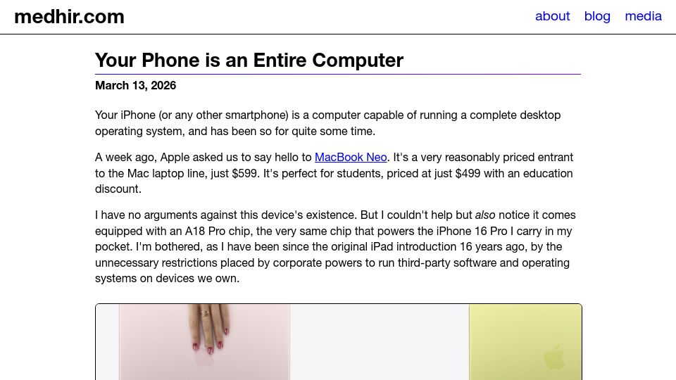Screenshot of medhir.com: Your phone is an entire computer