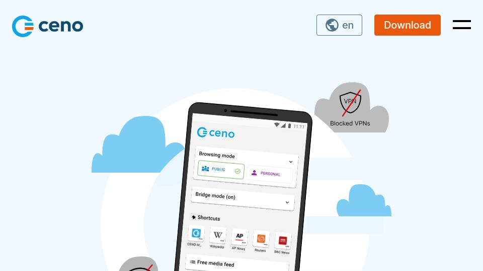 Screenshot of ceno.app: Ceno, browse the web without internet access