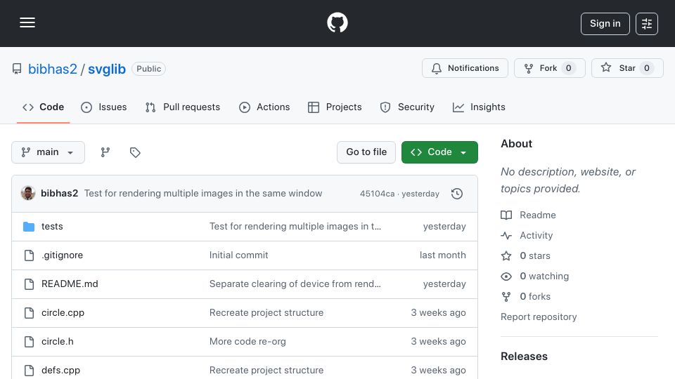 Screenshot of github.com: Show HN: Svglib a SVG parser and renderer for Windows