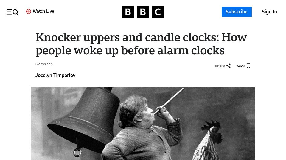 Screenshot of bbc.com: How people woke up before alarm clocks