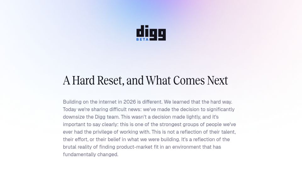 Screenshot of digg.com: Digg is gone again