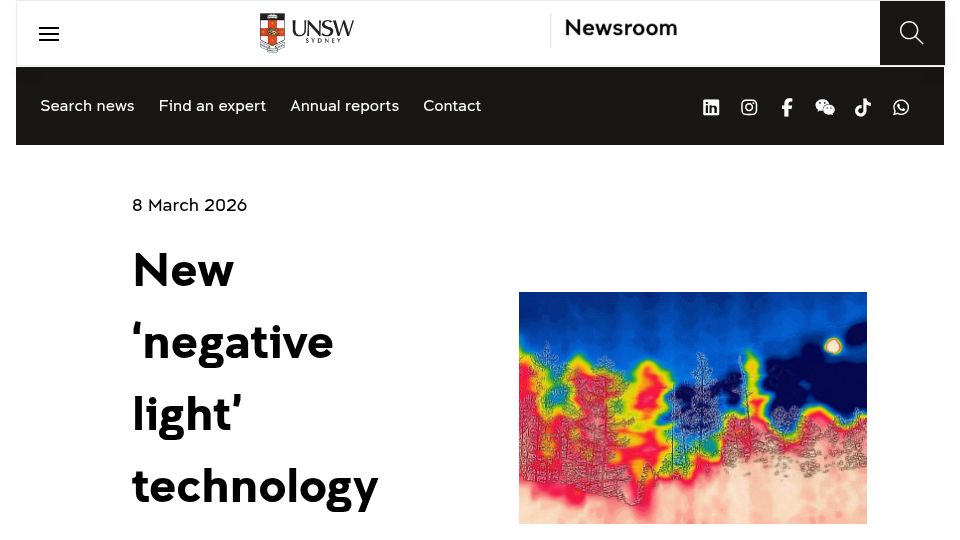 Screenshot of unsw.edu.au: New 'negative light' technology hides data transfers in plain sight