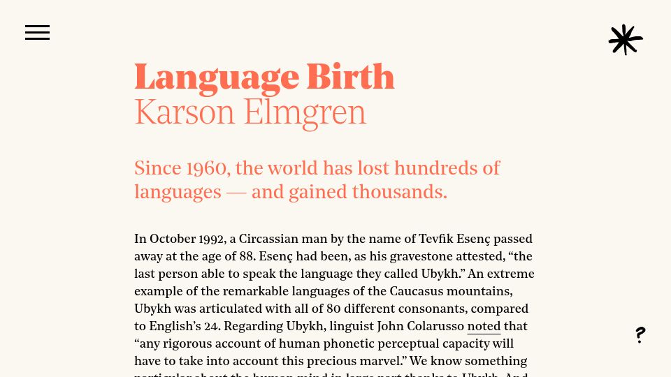 Screenshot of asteriskmag.com: Language birth