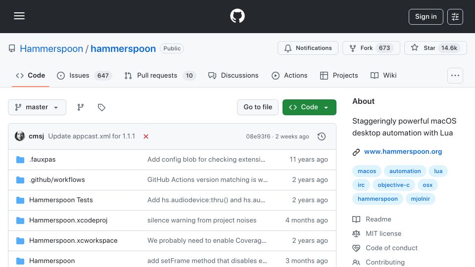 Screenshot of github.com: Hammerspoon