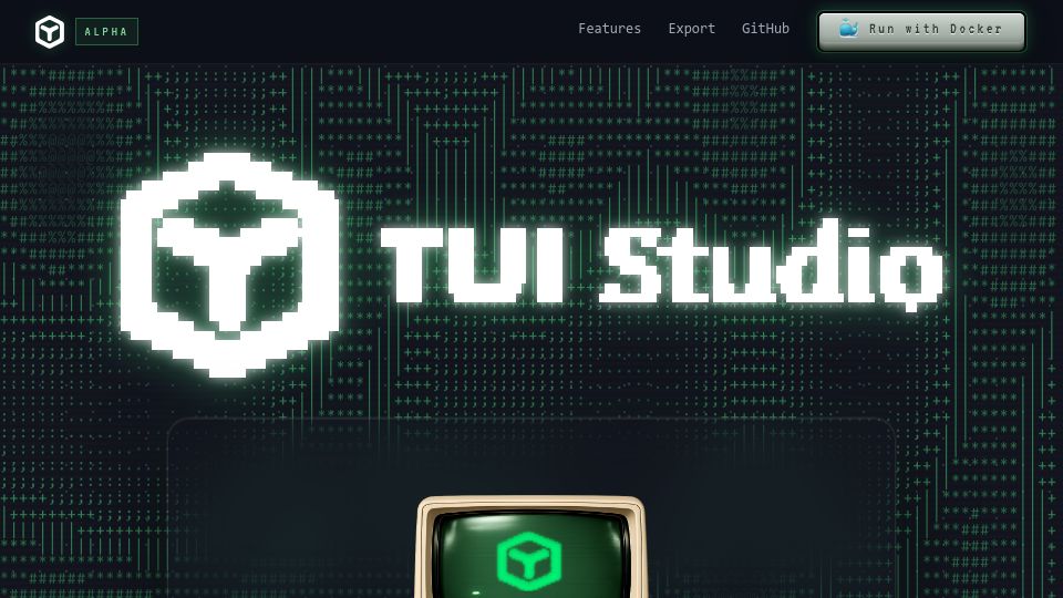 Screenshot of tui.studio: TUI Studio – visual terminal UI design tool