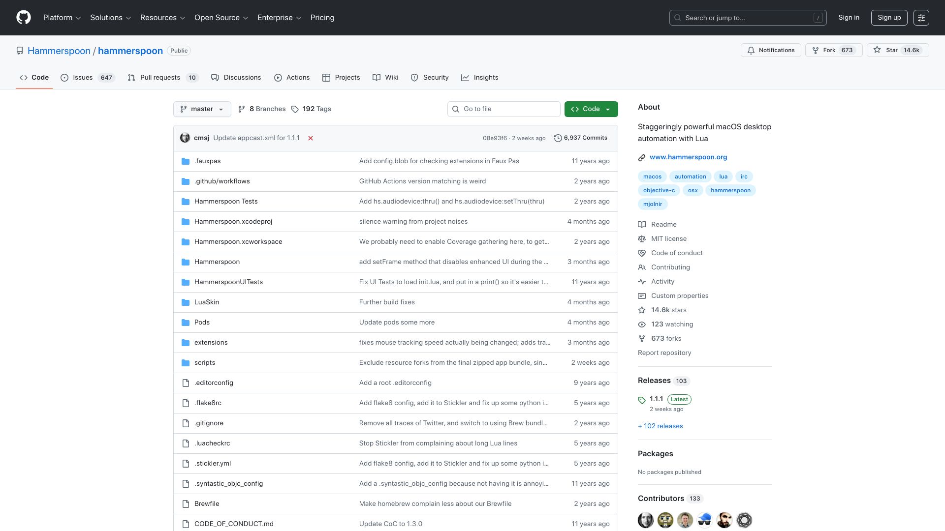 Screenshot of github.com: Hammerspoon