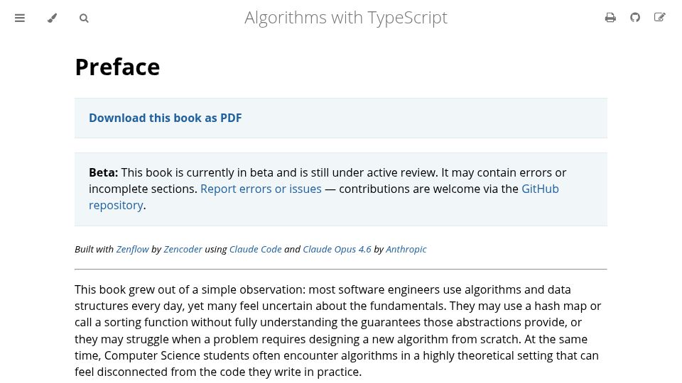 Screenshot of amoilanen.github.io: Show HN: Algorithms and Data Structures in TypeScript – Free Book (~400 Pages)