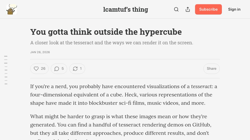 Screenshot of lcamtuf.substack.com: You gotta think outside the hypercube