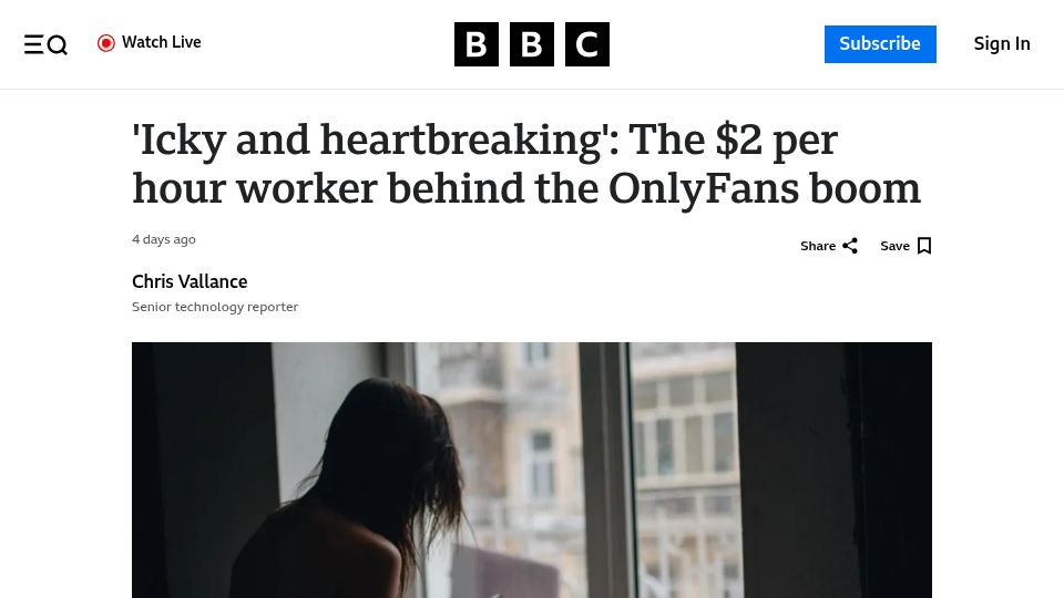Screenshot of bbc.com: Life as an OnlyFans 'chatter'