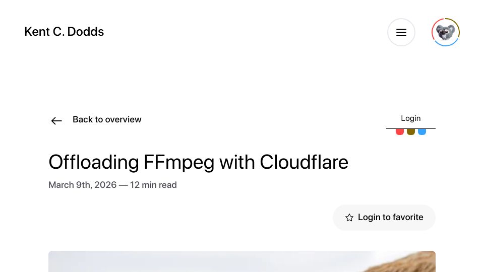 Screenshot of kentcdodds.com: Offloading FFmpeg with Cloudflare