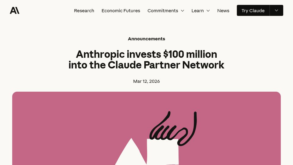 Screenshot of anthropic.com: Launching the Claude Partner Network