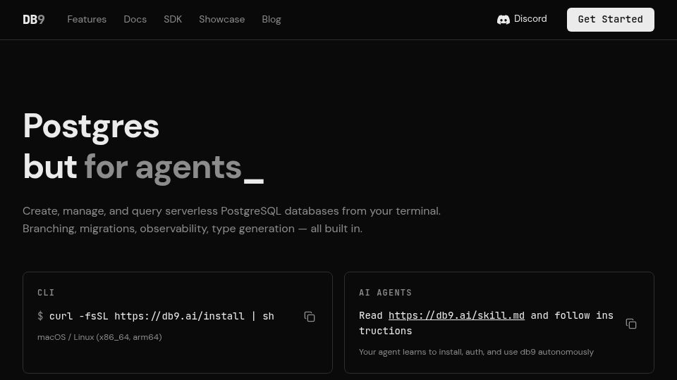 Screenshot of db9.ai: Postgres with Builtin File Systems