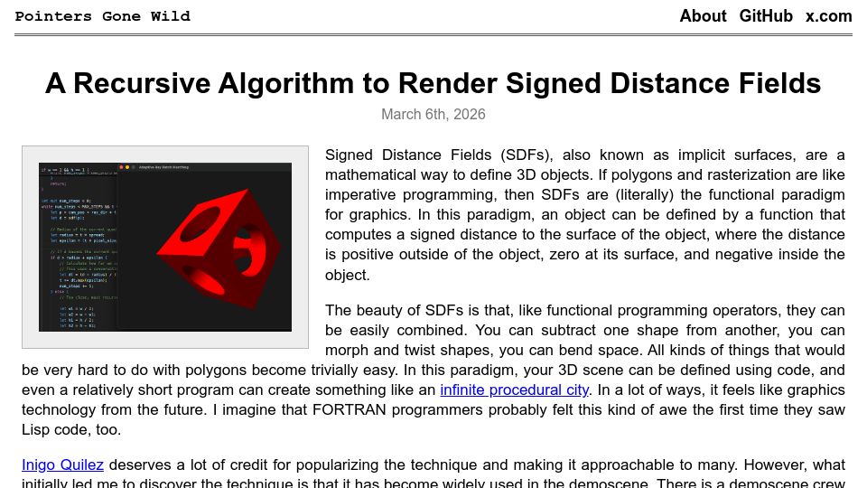 Screenshot of pointersgonewild.com: A Recursive Algorithm to Render Signed Distance Fields