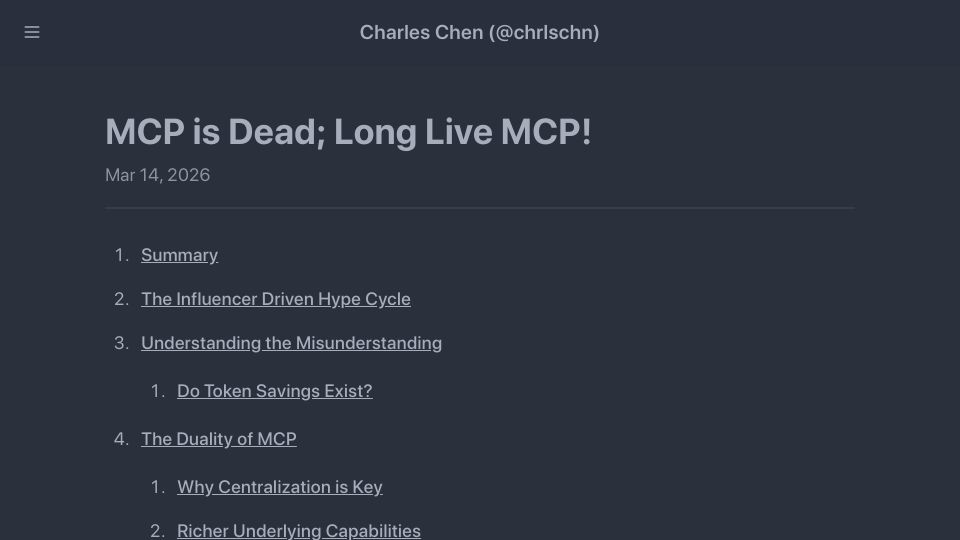 Screenshot of chrlschn.dev: MCP is dead; long live MCP