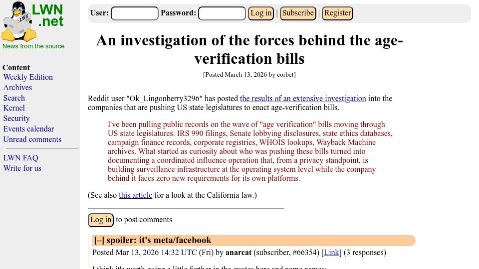 Screenshot of old.reddit.com: An investigation of the forces behind the age-verification bills