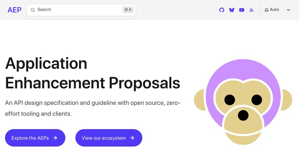 Screenshot of aep.dev: AEP (API Design Standard and Tooling Ecosystem)